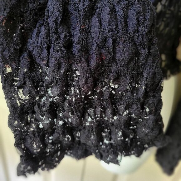 Free People Women's Madison Sheer Long Bell Sleeve Black Cropped Top XS - Picture 9 of 11